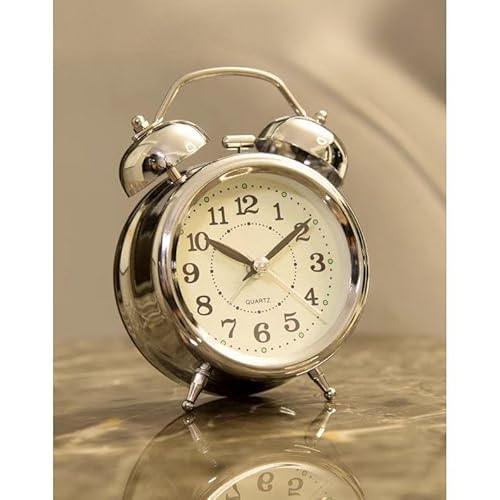 Relógio Despertador de Mesa Vintage Clássico com Luz LED Noturna e Números Grandes | Metal | Analógi