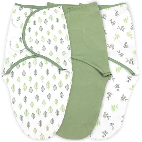 Image of Bublo Baby Swaddles for Newborns – 3-Pack Infant Swaddles 0-3 Months – Adjustable Swaddle Sleep Sack – Soft Organic Cotton Baby Wrap for Safe & Cozy Sleep (Green Leaf)