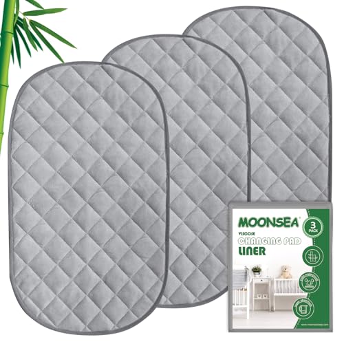 Image of Diaper Changing Pad Liner Non-Slip, Waterproof Terry Mat Changing Pad Cover Liner, Quilted Absorbent Bassinet Liners Washable, 3 Pack 13"x 26" Reusable Portable Changing Table Pad Grey