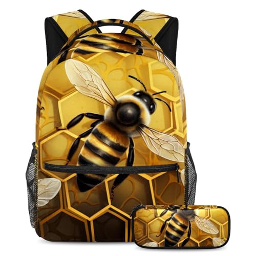 Ensemble cartable Art Nature Golden Bee sac à dos avec trousse fille garçon grand format 86