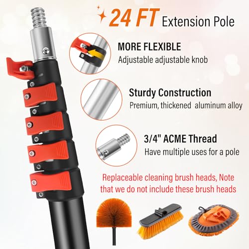 Image of 30FT High Window Cleaning Kit with Pole,2 in 1 Window Squeegee for Window Cleaning,5-24FT Professional Window Clean Pole Kit Include Replacement,180Rotatable Squeegee for Indoor /Outdoor High Windows