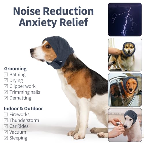 Image of Nanaki Soft Dog Calming Hoodie Anxiety Relief Dog Ear Muffs Noise Protection Doggy Head Wrap Hematoma Fireworks Doggy Ear Cover for Bath Blow Drying Pet Head Cover Noise Cancelling Sleep Help Headband