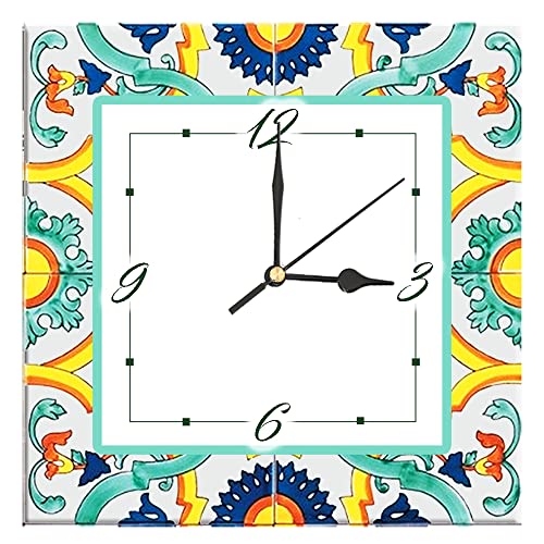 Orologio piastrella in Ceramica da Tavolo con Stampa Decoro Vietrese