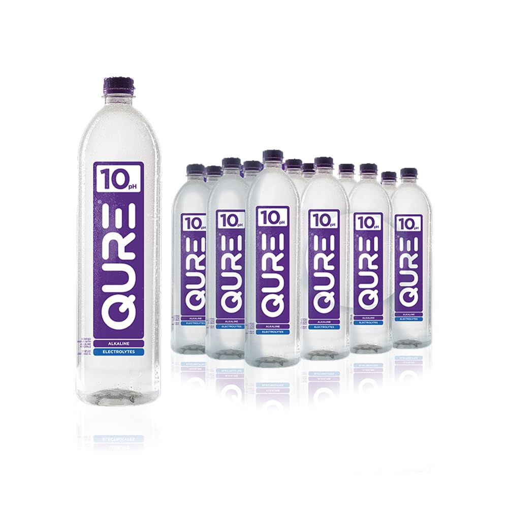 QURE Water, Premium 10 pH Ionized Alkaline Bottled Water, Silky Smooth Taste Infused with Electrolytes, 33.8 Fl Oz (Pack of 12)