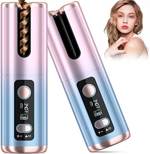 Automatic Curling Iron, Cordless Automatic Hair Curler with 6 Temps & Timers, Rechargeable Hair Curler with Ceramic Ionic Barrel, Detangle & Scald-Free Curler, Auto Shut-Off