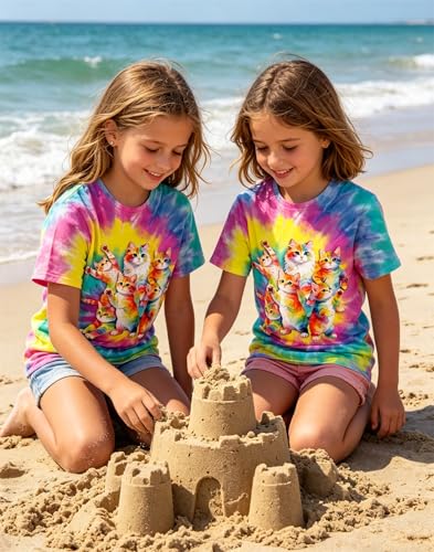 Image of SunFoucs Girls Kids Shirts Size 5-12 Tie Dye Casual Tshirt Short Sleeve Crewneck Tee Top | Short Sleeve Rainbow Tee Top