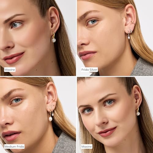 Image of Ana Luisa Frida Pearl Jewelry Huggie Hoops - Medium & Small 14K Gold Plated & Silver Rhodium Plated Drop Hoop Earrings with Freshwater Pearls - 2-in-1 Hypoallergenic Water-Resistant, Tarnish-Free Hoop