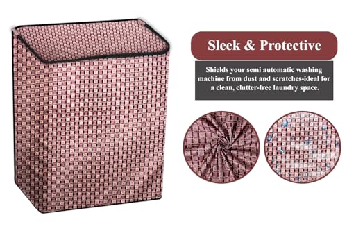 Image of The Furnishing Tree Polyester Waterproof Semi Automatic Washing Machine Cover Suitable for LG 6 Kg, Dimension DxWxH In Cms: ( 49.5x80x89 ), Basketweave Pattern Multicolor