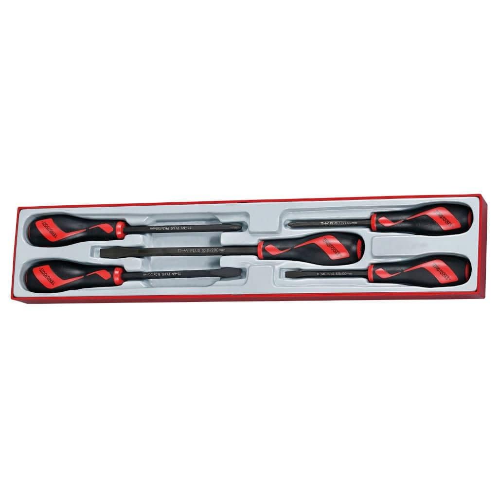 Teng Tools 5 Piece Impact Power Thru Flat Regular and PH Type Screwdriver Set - TTXMDTN, Silver
