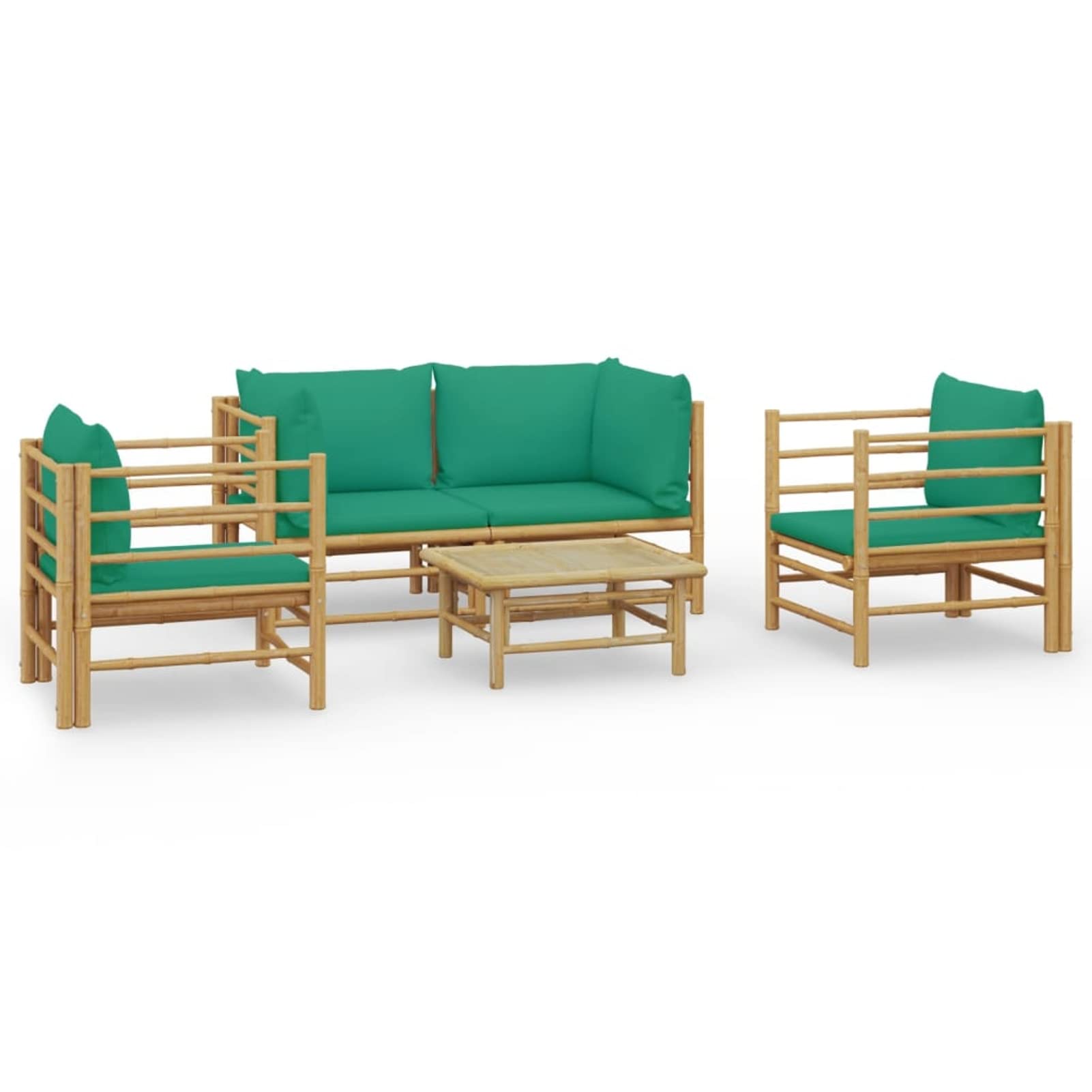 Homgoday Wystrój mebli zestaw do salonu ogrodowego 5 szt. z zielonymi bambusowymi poduszkami, salon ogrodowy salon wypoczynkowy, leżaki do opalania, meble rozkładane sofa, leżaki ogrodowe do basenu