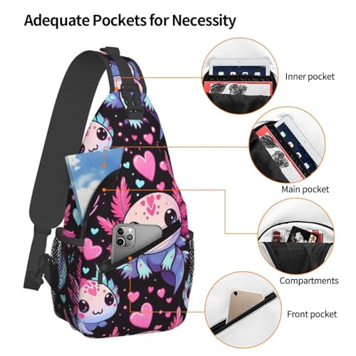 Neon Heart Axolotls Sling Backpack Unisex Crossbody Chest Bag Shoulder Chest Bag For Women Men Hiking Travel4