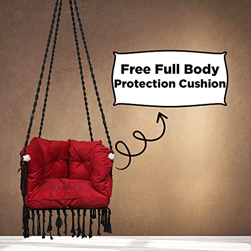 Image of Patiofy Premium C Shape Swing for Balcony /Swing for Adults for Home for Indoor and Outdoor /Jhula for Adults with Full Body Cover Red Cushion (Black)