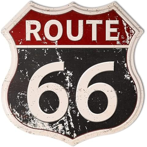 HANTAJANSS Route 66 Signs, Vintage Metal Shop Sign, U.S. 66 High Way Road Tin Sign for Home & Garage Wall Decoration 12× 12 Inches Cover