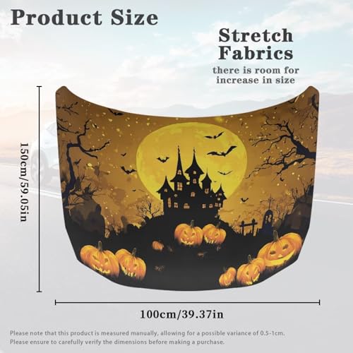 Image of Halloween Bat Castle Print Car Hood Cover Stretchable Auto Hood Wrap Blankets Waterproof Automotive Halloween Outdoor Decorations for Compact Sedans SUV Trucks Van
