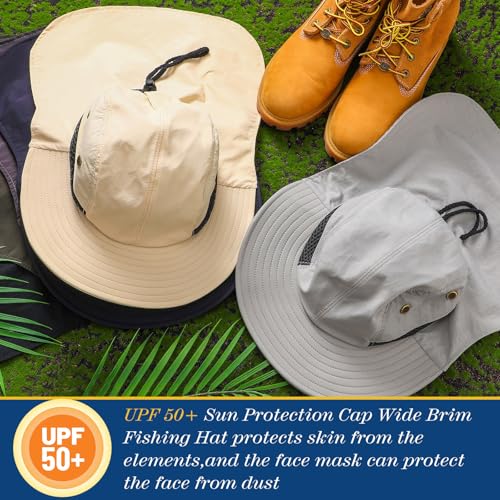 Image of Therwen Sun Hats with Neck Flap for Men Women Unisex Hiking Safari Hat Wide Brim UV Sun Protection Cap for Outdoor