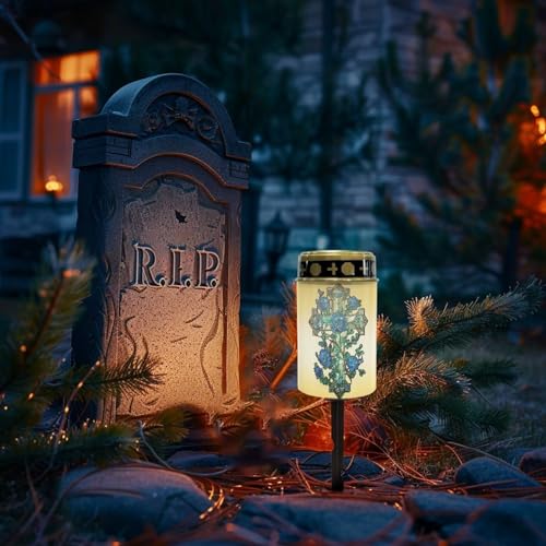 Image of Cross Blue Rose Light for Prayer Cemetery Solar Lights for Grave Cemetery Decor Candle Lamp Waterproof Solar Power Light Eternal Lights for Graves Cemetery Memorial Gift 2 Pcs