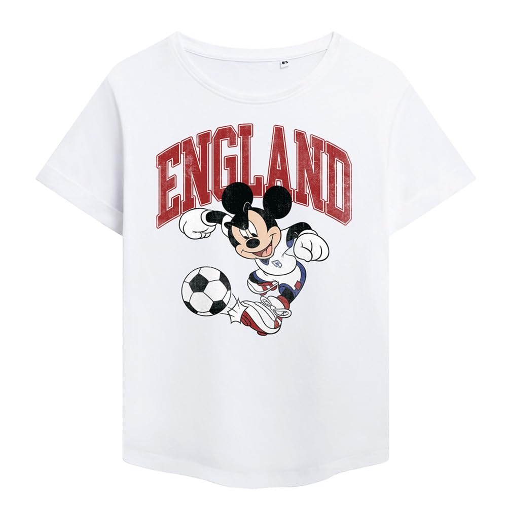 Disney Mickey Mouse England Football Ladies Fashion T Shirt, White, XX-Large