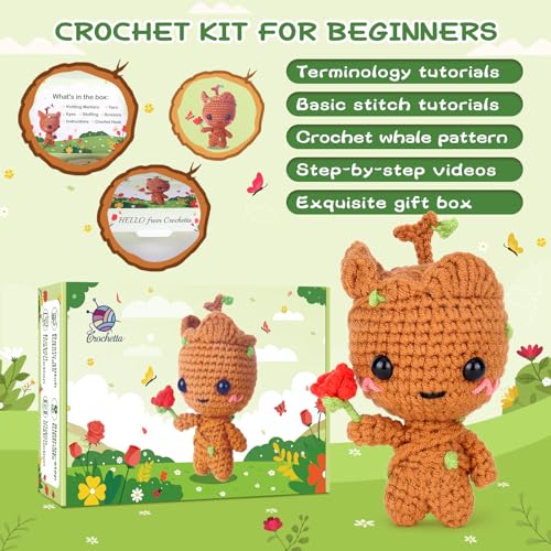 Image of Crochetta Crochet Kit for Beginners, Crochet Kits with Step-by-Step Video Tutorials, Learn to Crochet Animal Kit for Adults Kids, DIY Craft Knitting Supplies, Monkey Amigurumi Gift(40%+ Yarn)