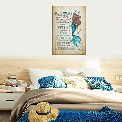 Mermaid-Wall-Decor-For-Bathroom-Modern-Artwork-For-Girl-Room-Life-Lesson-From-A-Mermaid-Canvas-Prints-Wall-Decorations-Nautical-Theme-Bathroom-For-Wall-Decor-Ready-To-Hang-16x24-Inch 51eusMbnEKL