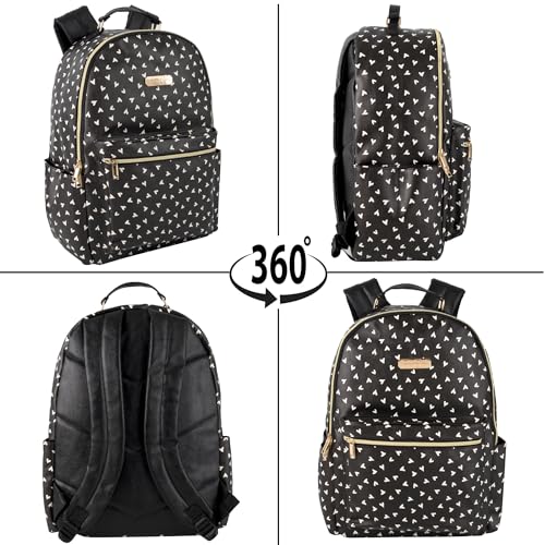Jessica Simpson Women’s Waterproof Laptop Travel Backpack with Side Water Bottle Pockets for College, Commuting, Work (Black & White Hearts)4