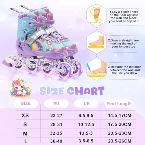 OLYSPM Inliner Kinder für Mädchen und Jungen,Regenbogen-Design,Rollschuhe Kinder in 4 Größen für Drinnen und Draußen