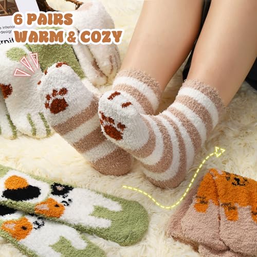 Image of Loritta 6 Pairs Womens Fuzzy Socks, Winter Warm Fluffy Slipper Socks