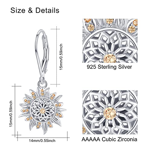 Sunflower Leverback Earrings S925 Sterling Silver Earrings You Are My Sunshine Dangle Earring Jewelry for Women2