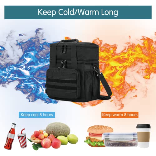 Hshrich Tactical Lunch Box For Men, Double Deck Expandable Insulated Lunch Bag, Durable Waterproof Leakproof Cooler Bag For Adults Work, Outdoor, Picnic, Camping, 15L, Black #TOP3
