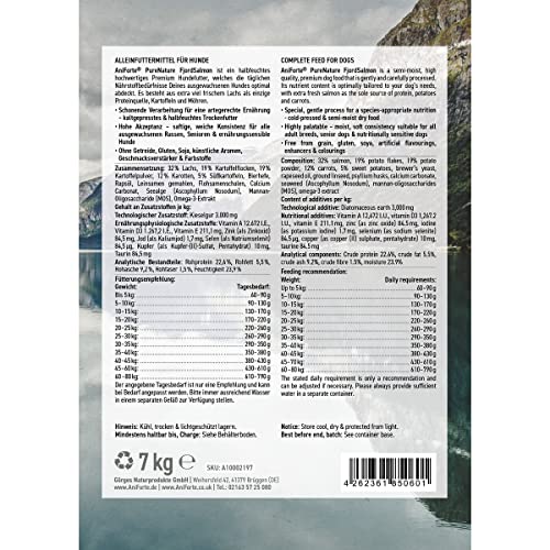 AniForte Lachs Trockenfutter für Hunde 7kg – Frischer Lachs mit Kartoffeln & Vitaminen, Halbfeuchtes Trockenfutter, Hundefutter trocken getreidefrei & glutenfrei für Allergiker