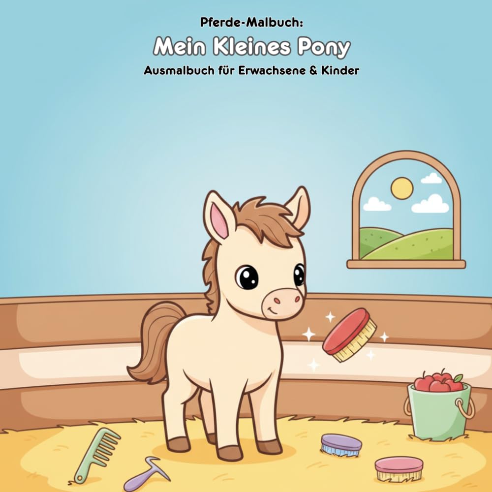 Mein Kleines Pony: Malbuch & Geschichte: Für Erwachsene & Kinder: 36 Ausmalbilder im Format 21.59 x 21.59 cm – Eine liebevolle Geschichte über Pferde, Pflege & den Stallalltag