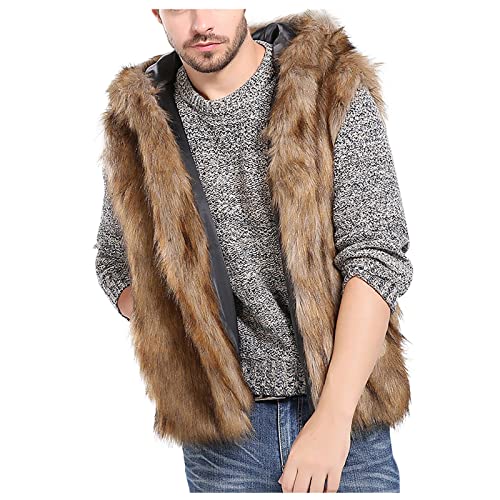 Dhyuen Herren Ärmellos Kunstpelz Jacke Warm Pelzweste Weste Coats Herbst Winter Pelzweste Fellweste Faux Fur Kunstfell Cardigan Jacke Mode Kapuzen Offene Front Pelzweste Fell Winterjacke Cover