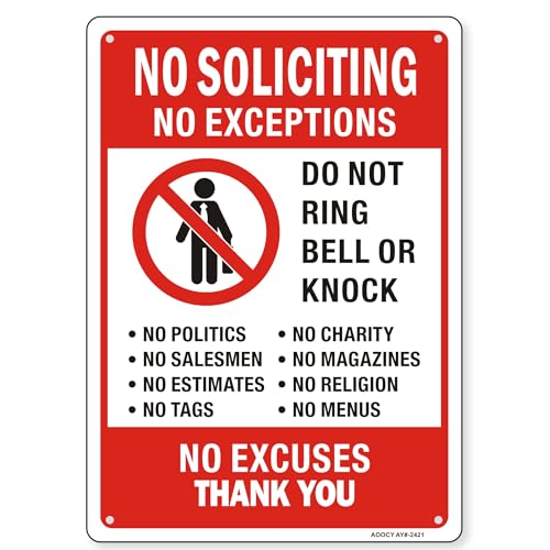 No Soliciting Sign for House, 10" x 13.8" Funny Yard Home Decor, Metal Aluminum, Weather Resistant (No Soliciting Sign (Pack of 2))