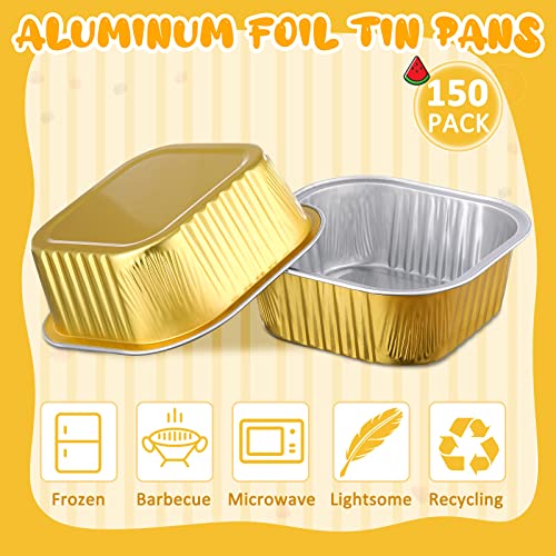 150 Pieces 10 Oz Aluminum Foil Baking Cups With Lids Square Baking Cups Disposable Baking Cake Pan Cupcake Cups For Food Brownie Pudding Desserts Baking Kitchen (Gold) #TOP6