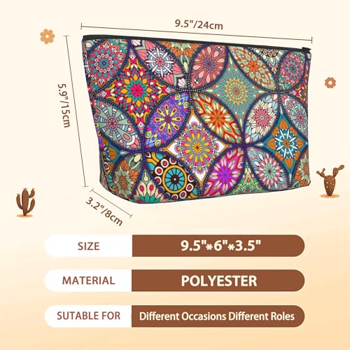 Boho Mandala Travel Makeup Bag,Vintage Flower Cosmetic Bags Small Waterproof Zipper Women Purse Mini Portable Traveling Organizer Pouch for Ladies Thanksgiving Gifts3