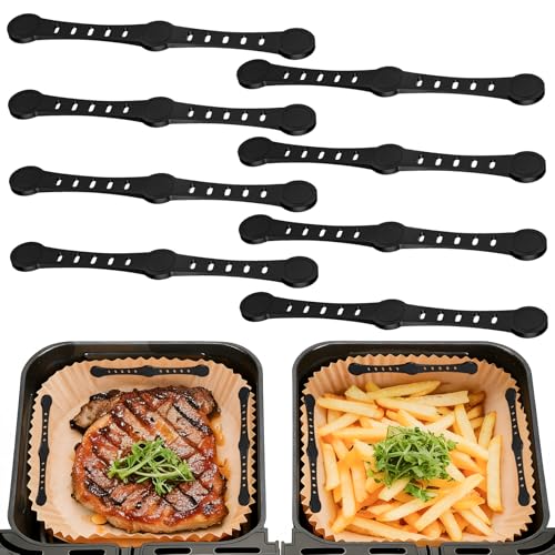 Taimimy Airfryer Magnet Silikon Schnallen, 8 Stück Silikon-Magnetschnallen für Heißluftfritteusen,Magnete Airfryer zum Fixieren Papiereinlagen für Hitzebeständigkeit(Schwarz*8(12.5cm))
