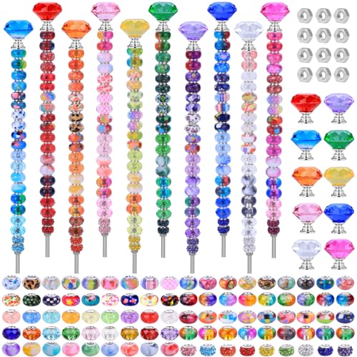 AIPRIDY DIY Crystal Beaded Fairy Wand Garden Stakes Kit, Colorful Decorative Wands with Assembly Guide, 12 or 10 Inch Threaded Rods,Outdoor Garden Decoration Set (238, Rainbow+Diamond Top)