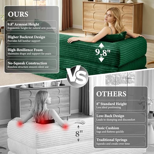 Image of Boneless Couch Futon Sofa Bed Sectional Couches for Living Room,Cloud Couch with Sleeper Sofa,Sofas for Living Room Oversized Corduroy Upholstered (Green, 76 Inches (No Iron Frame))