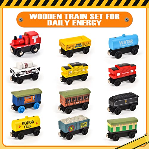 Atoylink 12Pcs Wooden Train Set Magnetic Train Toys For Toddlers Kids Engine Vehicles Toy Train Cars For Boys Girls Compatible With Train Tracks #TOP1