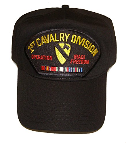 1ST CAVALRY IRAQI FREEDOM VETERAN HAT with ribbons and the 1st Cav unit crest cap - BLACK - Veteran Owned Business