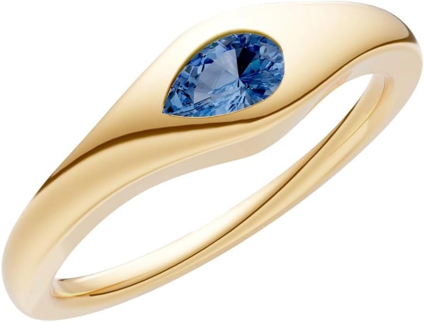 PEORA Pear Shape Cut London Blue Topaz Dome Band Available in Solid 10K, 14K or 18K Ring – White, Yellow or Rose Gold