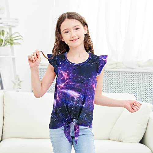 Image of JESKIDS Girls Short Sleeve Shirts Ruffle Tie Front Unicorn /Tie Dye Print Summer Tee Tank Tops 3-11 Years