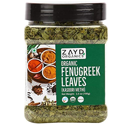 Zayd Organics Kasoori Methi, Dried Fenugreek Leaves, USDA Organic, 3.5oz (100g)