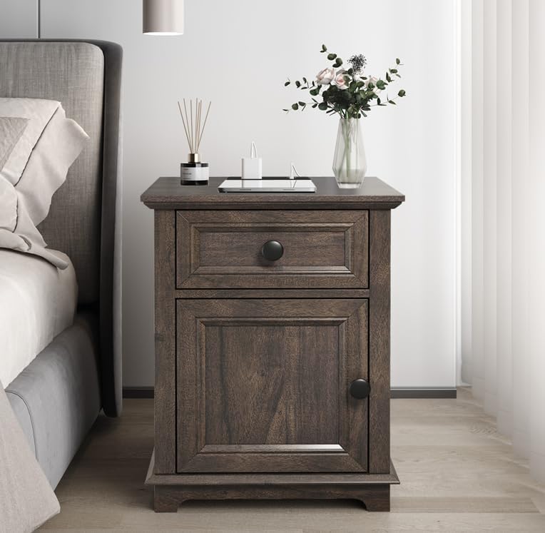 Miniatura 7 de Mesa auxiliar con estación de carga, carga rápida, mesa auxiliar de 24 pulgadas con almacenamiento, estante ajustable, mesa auxiliar de 18 pulgadas