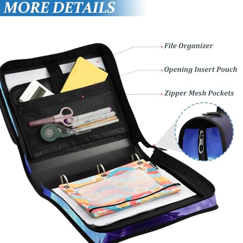 Image of 3 Ring Zipper Binder with Shoulder Strap Dragon Moon 1.5 inch Binders Keeper Large Capacity Multi Pockets for School Office Supplies