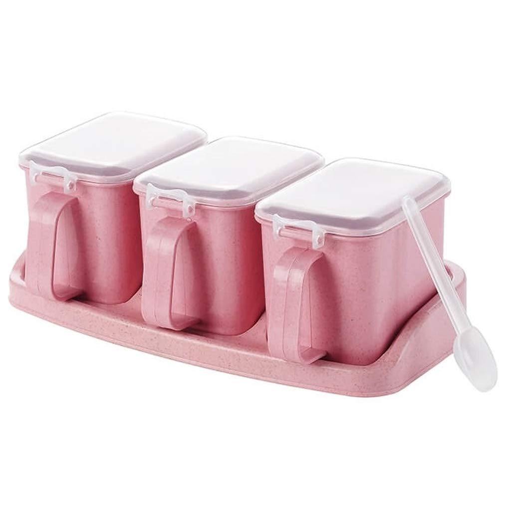IANSHFKN Plastic Seasoning Box, Spice Pots Container with Lid,set of 3 Condiment Transparent Square