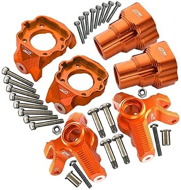 Aluminum Upgrade Combo Set D Front C-Hubs + F&R Knuckle Arms For Losi 18 LMT 4WD Solid Axle Monster Truck LOS04022 / Mega Truck Brushless LOS04024 / Grave Digger/Son-uva Digger LOS04021 - Orange
