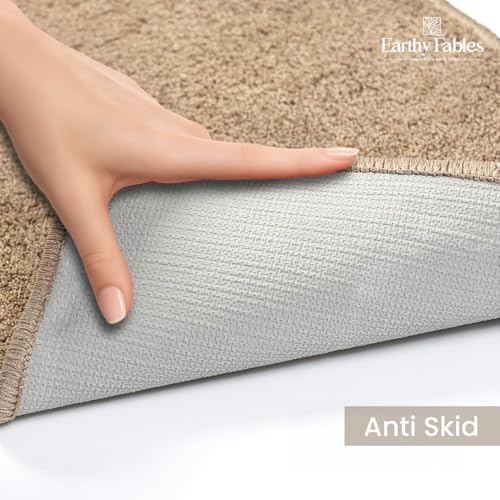 Image of Earthy Fables Soft Microfiber Bath Mat - Cut Pile, Quick Dry, Anti-Skid, Water Absorbent, Non-Slip, Machine Washable Floor Rug, Shower Mat, Door Mat for Bathroom, Bedroom, 60x40 cm - Beige