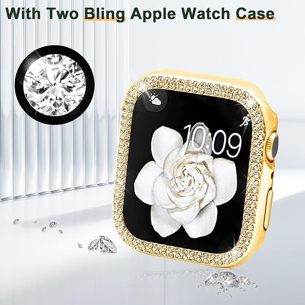 Image of SUPOIX for Apple Watch Band 42mm + Case, Shiny Bands for Women (Gold) | Sparking Bling Metal Bands & 2 Pack Protective Cover Cases for iWatch Series 3 /2 /1 42mm