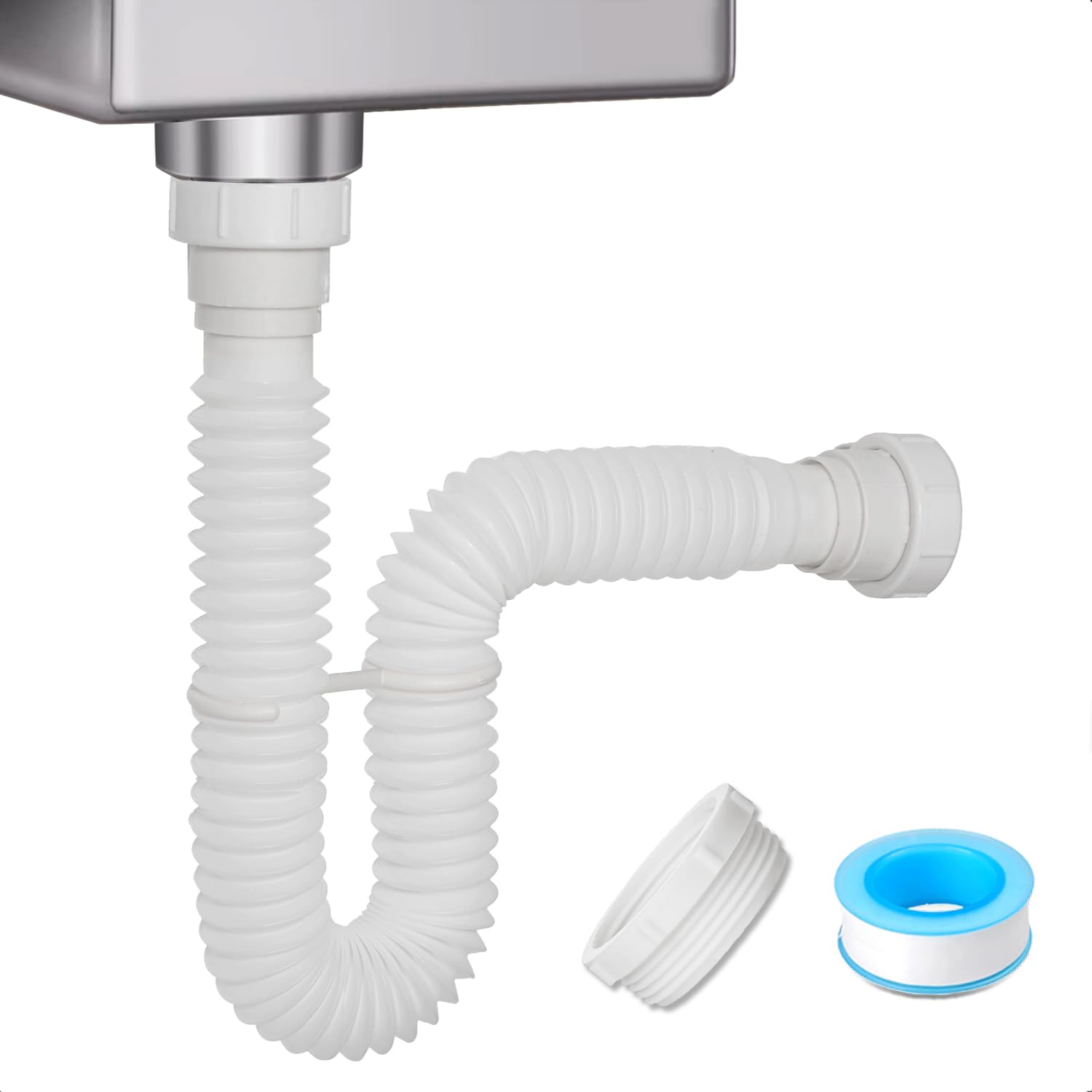 Amazon.com: Cinsda 1-1/2" & 1-1/4" P-trap with Adapter, Flexible Sink ...