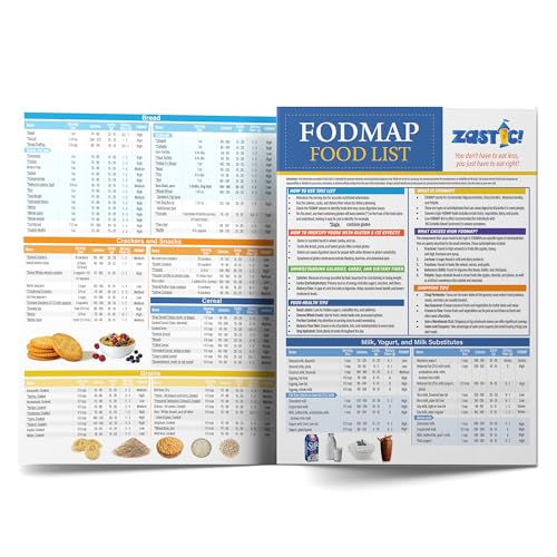 Zastic! Fodmap Food List Chart - 345 Common Foods Reference Guide for IBS Individuals & Low Fodmap Diet - Fodmap Friendly Food Guide for IBS - Fodmap Food Chart - Food Calorie Chart & IBS Food List
